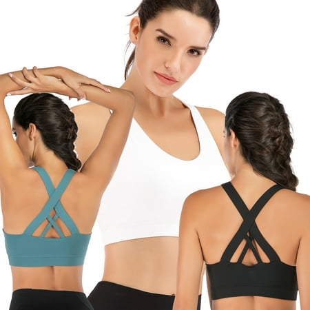 

LUXIF 3 Pack Women s Cross Back Padded Sports Bra Pullover Sports Bra Fitness Workout Running Yoga Tank Tops(Blue S)