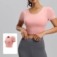 thumbnail image 2 of Women's Short Sleeve Crop Shirts Scoop Neck Slim Fit Strappy Open Back Criss Cross Jersey Summer Activewear, Workout Yoga Pilates Athletic Fitness Running Tops, 2 of 8