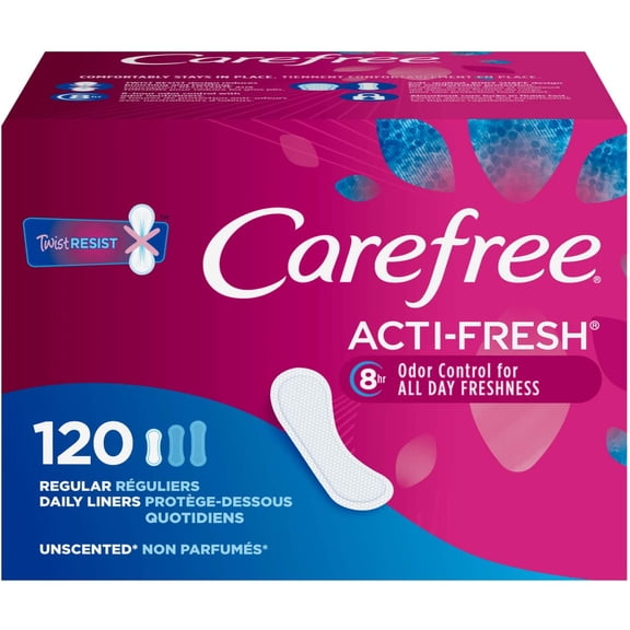 Carefree Acti-Fresh Panty Liners, Soft and Flexible Feminine Care Protection, Regular, 120 Count