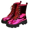thumbnail image 3 of Cape Robbin Women Ankle Combat Boots Lug Platform Sole Booties Lace Up Round Toe Rhinestone Bling NUNANI Hot Pink Metallic Fuchsia Patent 5, 3 of 5