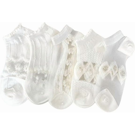 YooGuoGuo Women's 5 Pairs Contrast Lace Crew Socks Sheer Mesh Summer Socks