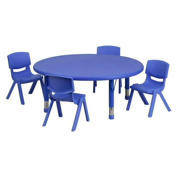 Flash Furniture 45'' Round Blue Plastic Height Adjustable Activity ...