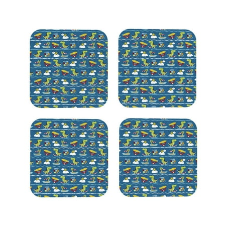 

Coasters Set of 4 - Dinosaur Coconut Crab Drink Coasters for Tabletop Protection Leather Coasters for Living Room Decor and Housewarming Gift Square