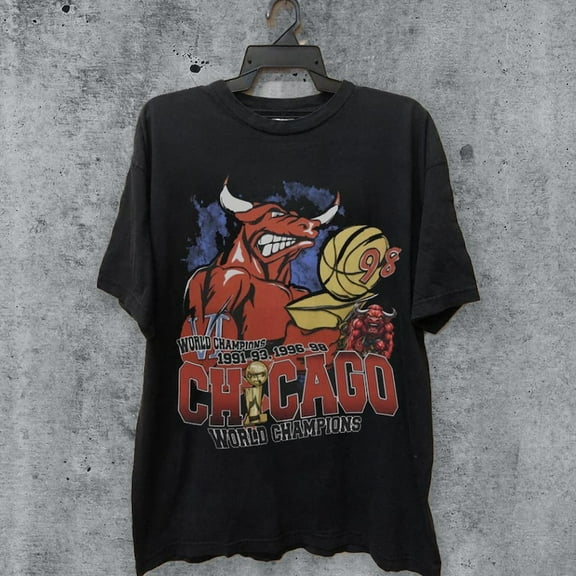 Vintage 90s CHICAGOO BULLS 6-TIME Champions Shirt, Retro Classic Graphic Tee Bootleg Bestseller Unisex Sport Gift
