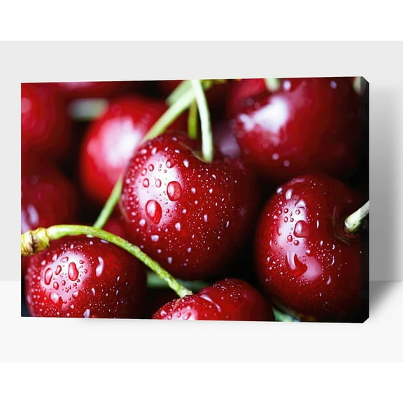 Kitchen Wall Decor Canvas Art, Red Cherry Fruit Canvas Print for Dining Room Decor, Contemporary Fruit Picture Kitchen Framed Painting for Restaurant Decor-Ready to Hang 12x18