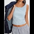 thumbnail image 4 of Blusa de Mujer Sin Mangas con Cuello Redondo, Dobladillo Ondulado con Colores Contrastantes y Bordado Azul L, 4 of 7