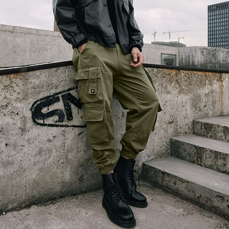 Army Green Cargo Pants For Men Men Fashion Sports Casual Pants Elastic  Waist Straight Leg Loose Pants