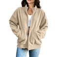 thumbnail image 6 of TGSLY Corduroy Sweatshirt for Women Casual Full Zip Front Long Sleeve Jacket Oversized Fit Stand Collar Solid Color Fall Coat with Pockets L, 6 of 8