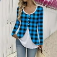 thumbnail image 2 of XPMWRP Women Fake Two Piece Patchwork Tunic Top Loose Crew Neck Button Up Henley Shirts Long Sleeve Dressy Casual Blouse Blue XXXXXL, 2 of 7