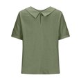thumbnail image 5 of Pincandy Women's Solid Summer Linen Loose Lapel Doll Neck Cute Shirt Top Short Sleeve Polo Shirts Collared V Neck Button Summer Casual Top,Green,3XL, 5 of 6