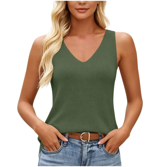 CYMMPU Women's Solid V Neck Ribbed Knit Sweater Tank Top, Slim Fit Basic Layering Camisole for Daily Outfits Army Green M