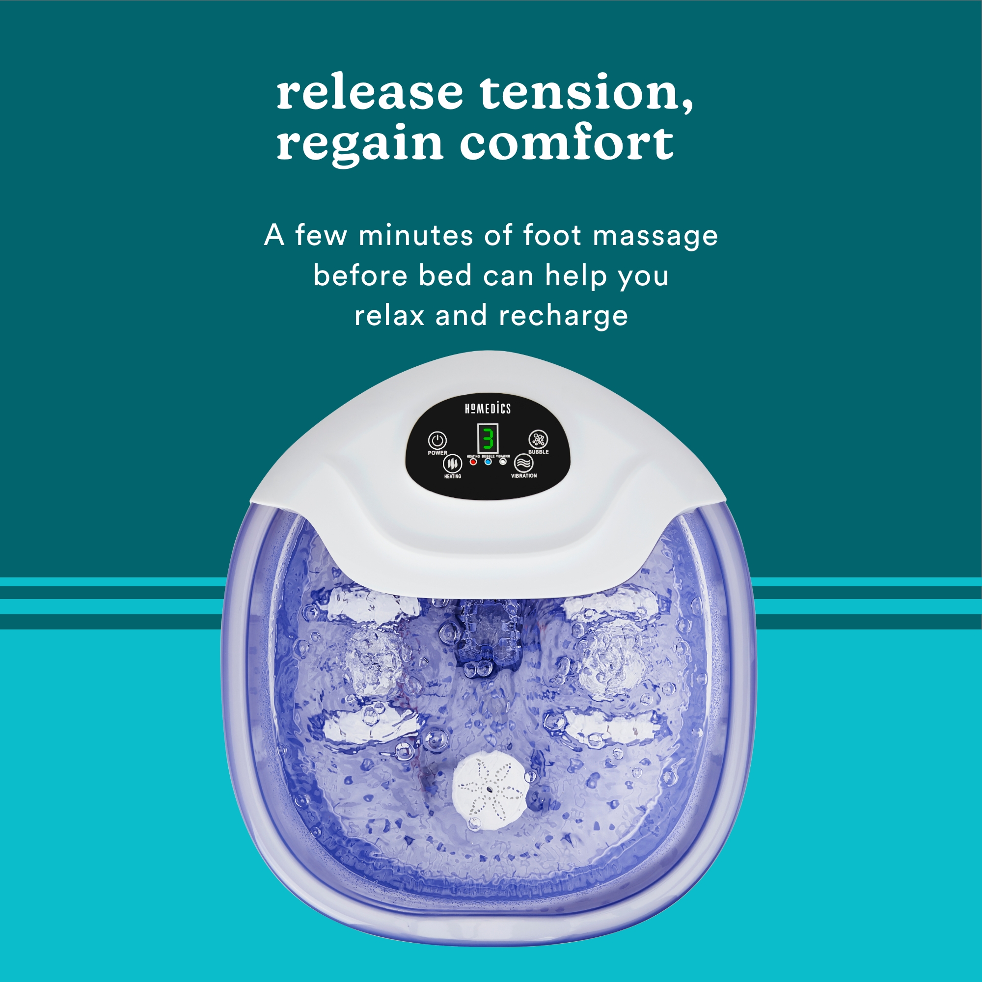 HoMedics Salt-N-Soak Footbath with Heat Boost, Bubbles, Vibration Massage, works with Bath Salts, Soaking Salt Starter Kit, 4 Soothing Massage Rollers, Toe-Touch Controls - image 2 of 24