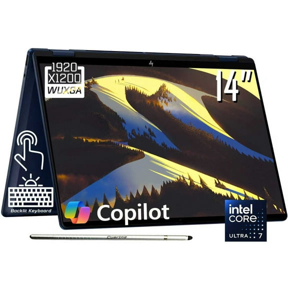 HP OmniBook X Flip 2-in-1 Copilot  AI PC Laptop, 14" 2K 1920 x 1200 IPS Touchscreen, Intel 8-Core Ultra 7 256V, 5MP IR Webcam, Backlit KB, Stylus Pen, Win11 Home (16GB DDR5 RAM/1TB SSD)