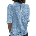 thumbnail image 3 of HUBERY Women Lace Crochet Spliced V Neck Keyhole Back Short Sleeve Top, 3 of 3