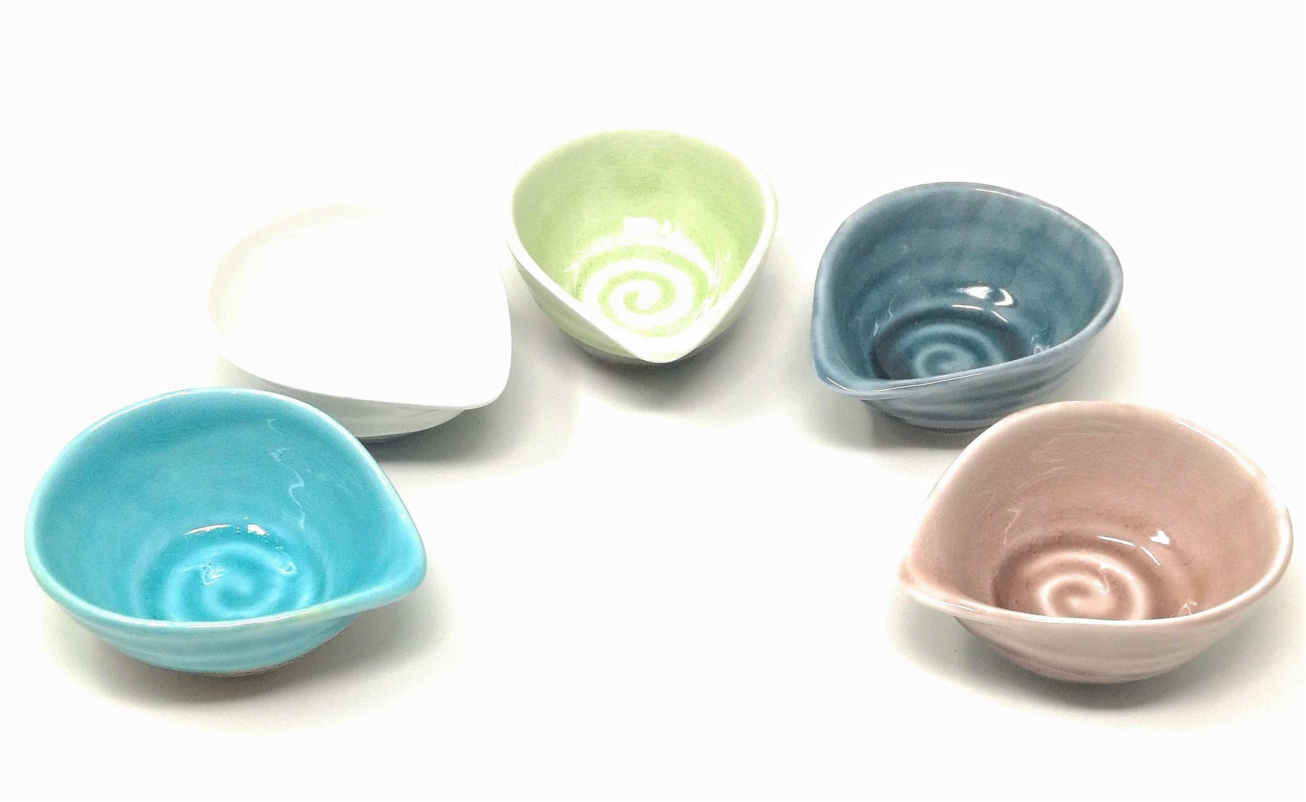 TJ Global Set of 5 Small Japanese Pottery Ceramic Tear Drop Shaped Sauce...