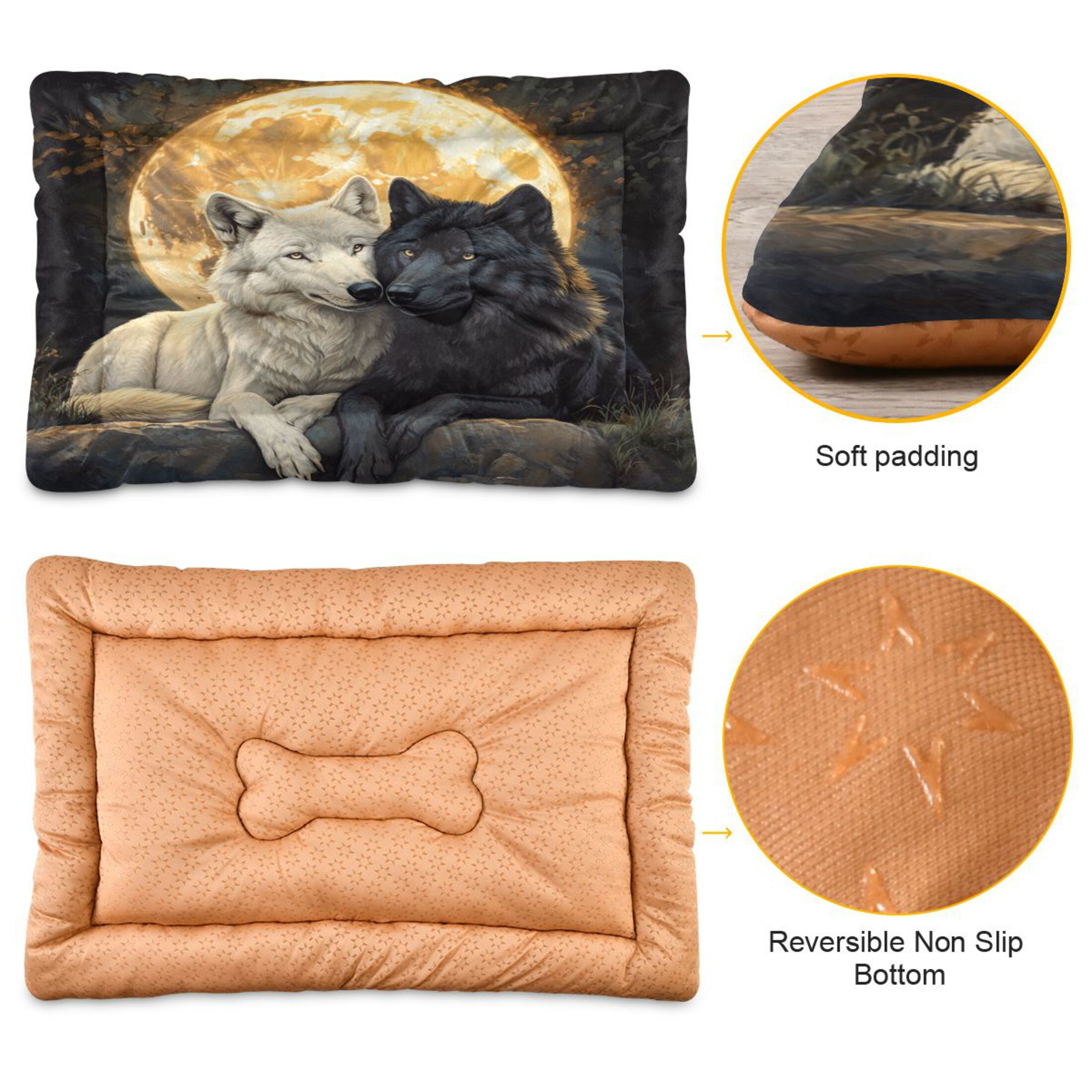 Qxltty Cozy Two Wolves Ped Pad Wear-resistant and Hard to Bite Through Sleeping Pad for Small Medium Large Dogs Winter Pet Bed 36×24in
