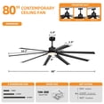 thumbnail image 6 of Craftian 80 inch Industrial Ceiling Fan with Light and Remote, Large Ceiling Fan with 8 Blades,6 Speed for Outdoor Indoor, Black, 6 of 9
