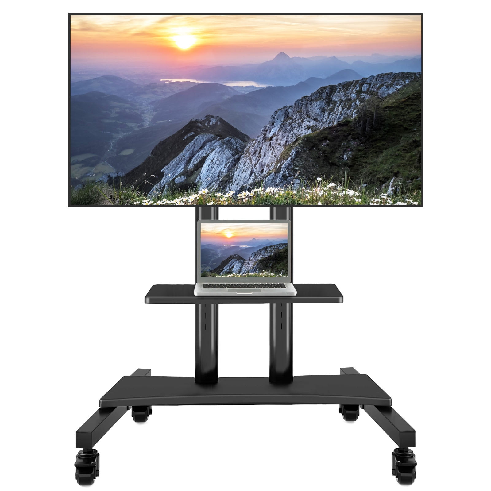 Mobile Metal TV Cart with Wheels for 55 to 90 inch Flat Curved TVs