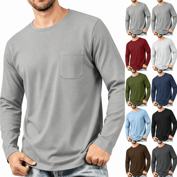 Zlsgbmv Classic Lightweight Long Sleeve Shirts for Men Soft Relaxed Daily Workout Tees Casual Stretchy Solid Undershirts with Pocket Regular Oversized Tops