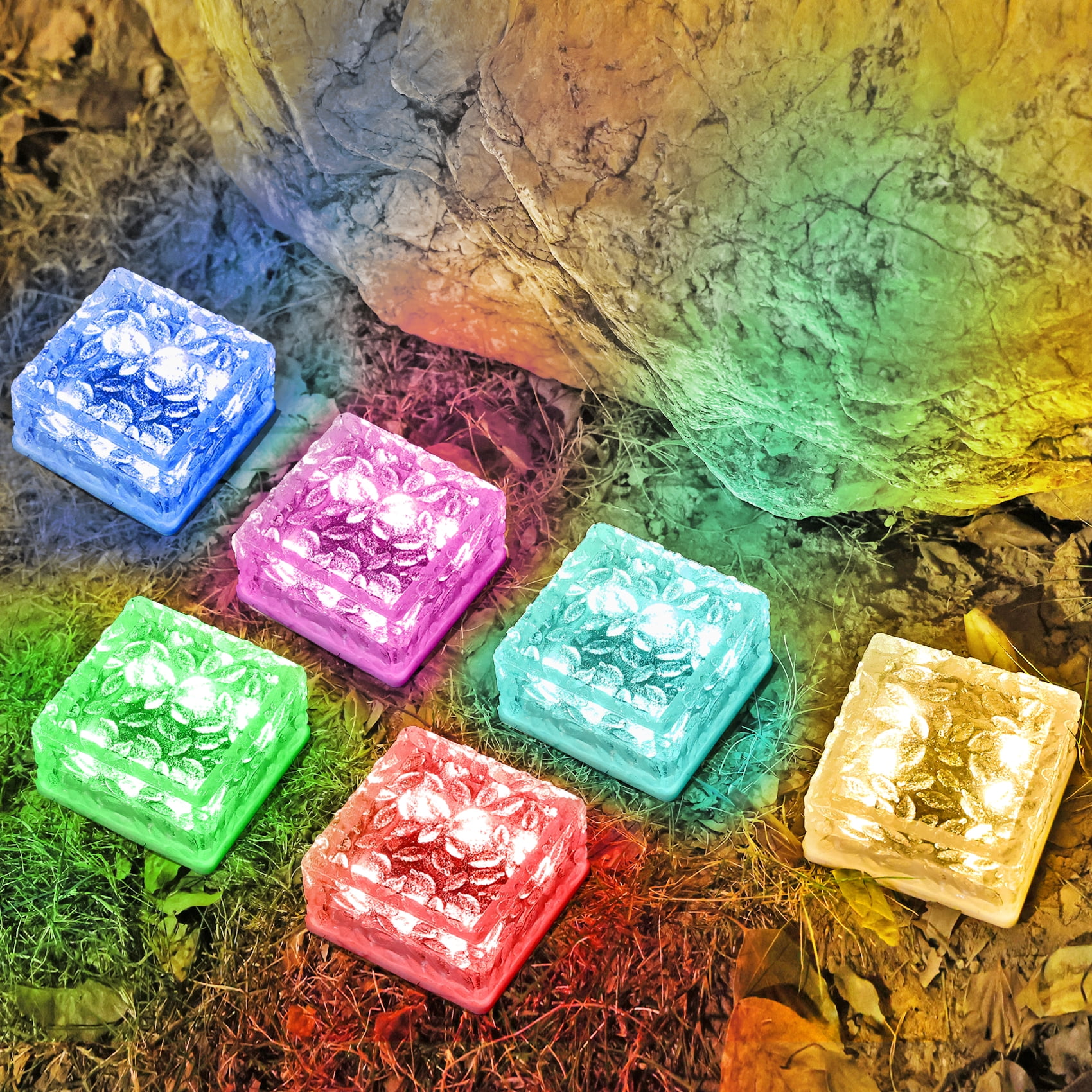 4"X4" Solar Brick Lights, 4 Pack Outdoor Solar Lights, Pavers Lights,Solar Pathway Lights Outdoor Waterproof for Garden Courtyard Pathway, Ice Rock Cube Lights (Multicolor)