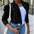thumbnail image 3 of Women Sexy Ripped Denim Jacket Casual Short Jean Jacket Long Puff Sleeve Spring Fall Female Coat, 3 of 7