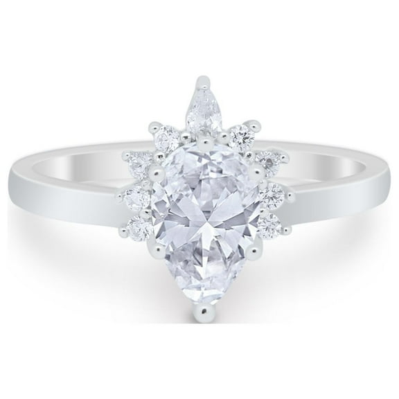 Pear Teardrop Art Deco Engagement Ring CZ 925 Sterling Silver Size 5
