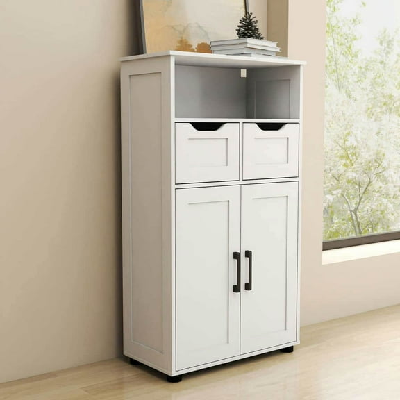 Yardi Yarda Farmhouse Storage Cabinet, Versatile Double-Door Storage Cabinet with Adjustable Shelves for Indoor, White