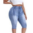 thumbnail image 5 of Gocolloa Plus Size Capris for Women 17" Inseam Stretchy Capri Jean Shorts High Waisted Cropped Pants Royal Blue 14W, 5 of 6