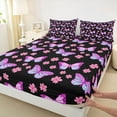 thumbnail image 4 of Homewish Cute Butterfly Kid Twin Sheet Sets, Blossoms Flower Floral Twin Fitted Sheet, Black Purple Cartoon Theme Flat Sheet, Luxury Bedroom Decor, 3-Piece, 4 of 8
