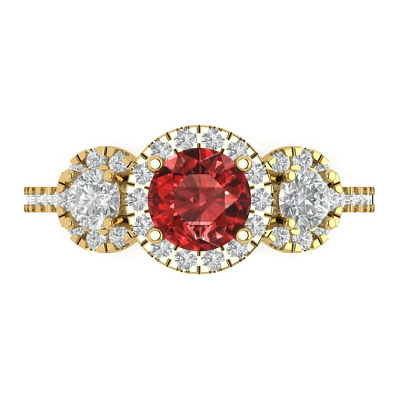 Three-Stone Engagement Ring for Women - 1.46ct Natural Garnet in 18K Yellow Gold Promise Ring