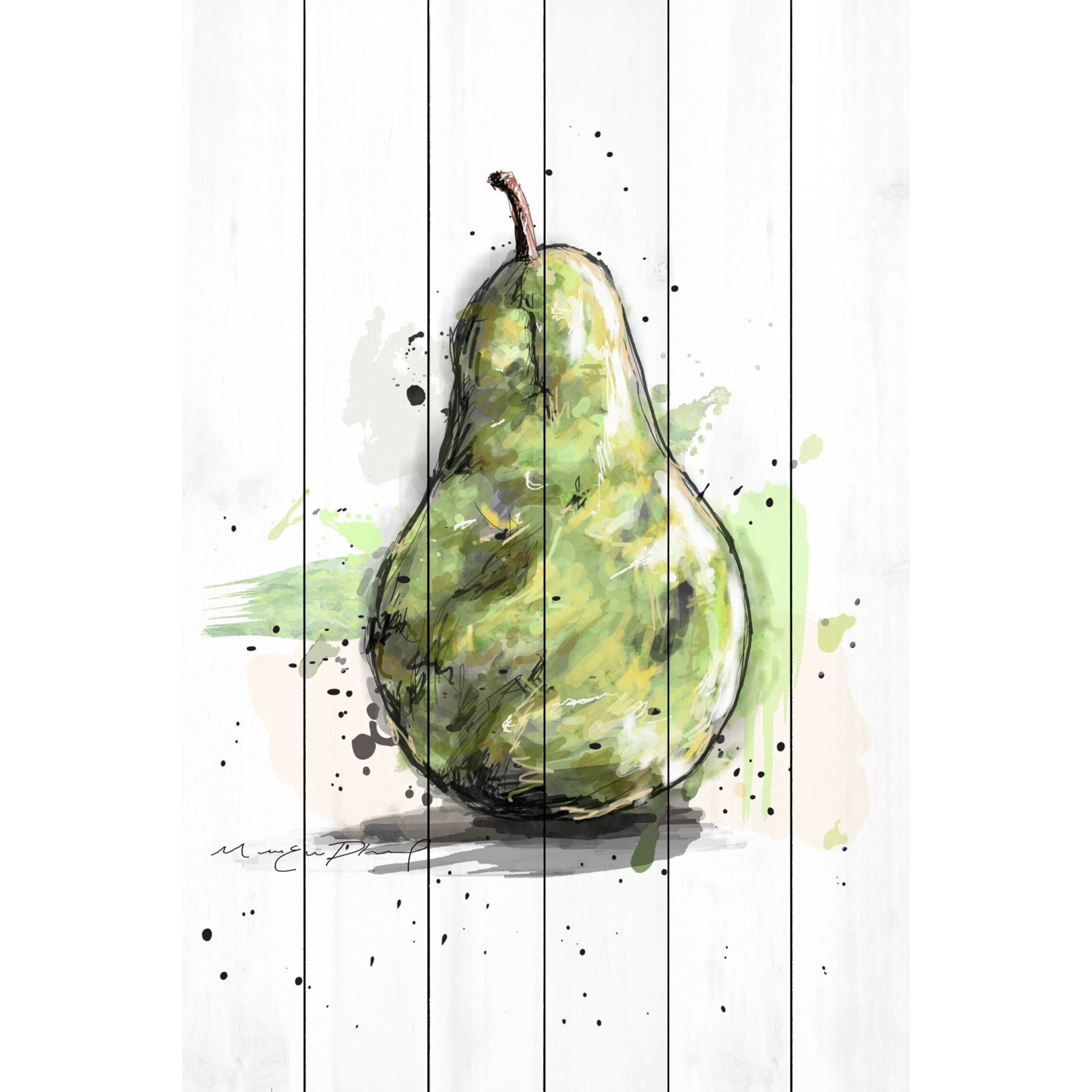 Marmont Hill "Poire Verte 3" By Marie-Eve Pharand Painting Art Print On White Wood, 30.0" x 1.5"