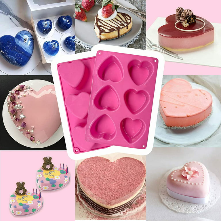  [2pack] 6-Large 3 Silicone Heart Molds for Valentine