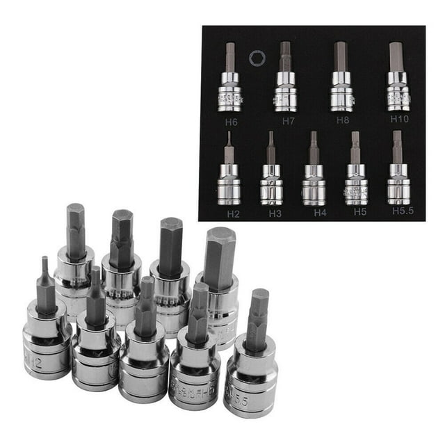 9Pcs 3/8Inch Drive Hex Socket Bit Set 2mm 3mm 4mm 5mm 5.5mm 6mm 7mm 8mm 10mm Screwdriver Bits 48mm Drive Ratchets Hand Tools