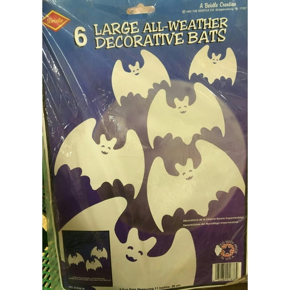 6 Large All Weather Decorative White Bats Indoor Outdoor Halloween Decoration