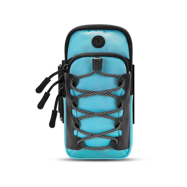 Qarigey Bolsa de nailon para almacenamiento de teléfono móvil, resistente al agua, transpirable, antideslizante, de doble capa, reflectante, riñoneras Cielo azul