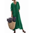 thumbnail image 4 of Mgmyaa Women's Casual V-Neck Long Sleeve Solid Loose Tent Long Dress, 4 of 8