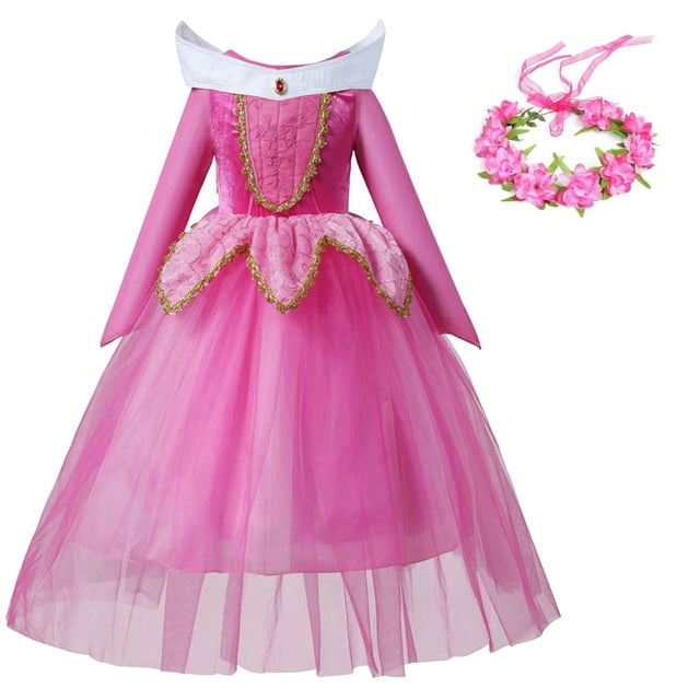 Robes de Mariage pour Filles Costume Aurora Accessoires de Fête d'Anniversaire Robe de Princesse Robe Tutu Rose Pailletée pour Filles 3-10 Ans