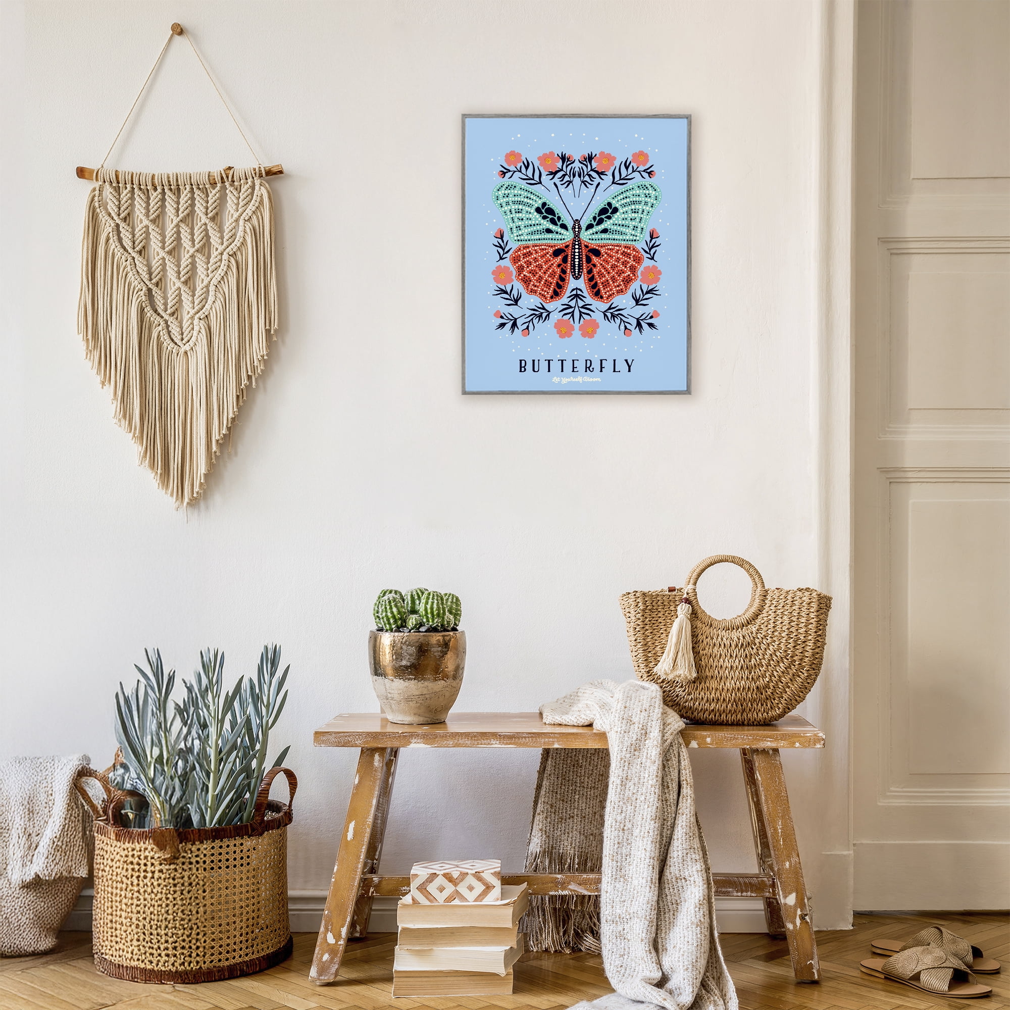 Stupell Industries Butterfly Symmetry on Blue Gray Framed Giclee Art, design by Indira Prieto | IndySign