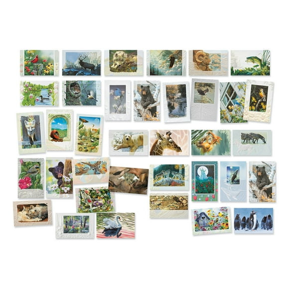 Pumpernickel Press Embossed Greeting Cards Boxed Assortment – Wildlife, 36 Count