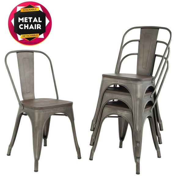 Dining Chairs Set Of 4 Indoor Outdoor Chairs Patio Chairs Metal Chairs Restaurant Chair 18 Inch Wooden Seat Height Tolix Side Bar Chairs Metal Kitchen Stackable Chair 330LBS Weight Capacity