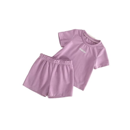 

Casual Letter Print Round Neck Short Sleeve Lilac Purple Toddler Girls Two-piece Outfits (Girl s)