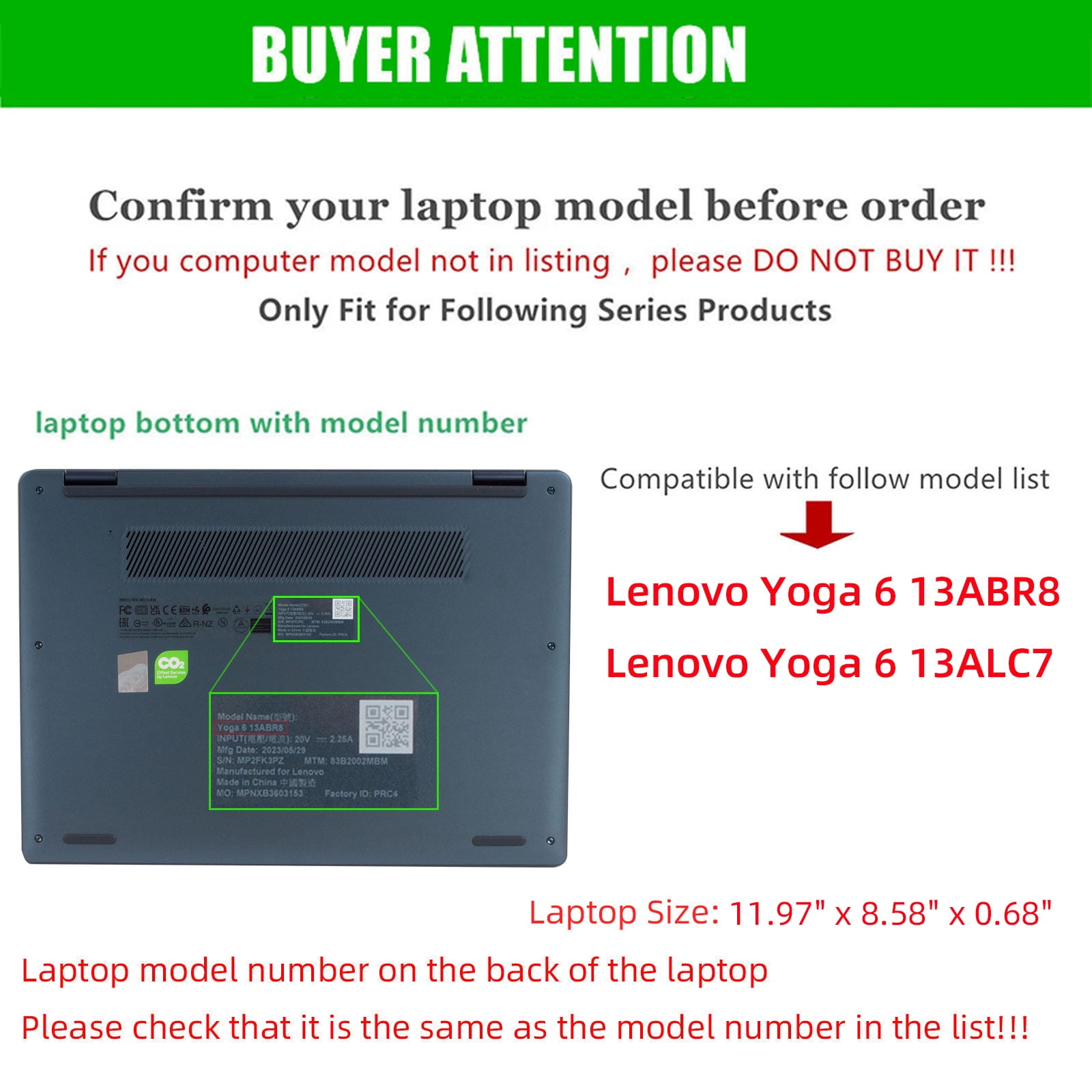 Laptop Cover Case for 2022-2024 13.3" Lenovo Yoga 6 13ABR8 | 13ALC7 Series Notebook Computers(NOT Working with Other Lenovo Models). 2-in-1 PU Leather Detachable Sleeve