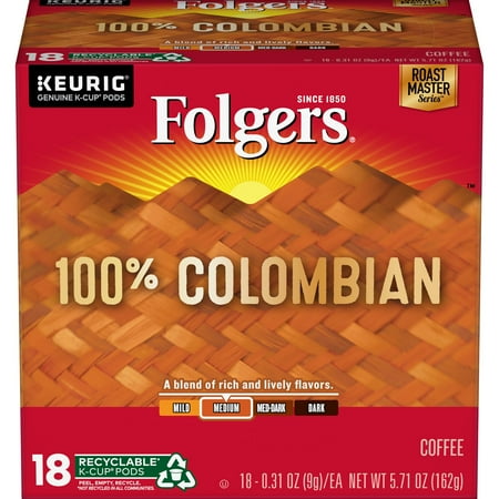 Folgers 100% Colombian Coffee, Medium-Dark Roast, K-Cup Pods for Keurig K-Cup
