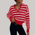 thumbnail image 2 of vigerkar Women Striped Sweater V Neck Sweaters Woman Cute Sweater Trendy Knit Long Sleeve Loose Pullover Sweaters (Red, S), 2 of 5