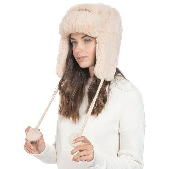 INC Embossed Faux-Fur Trapper Hat, Tan