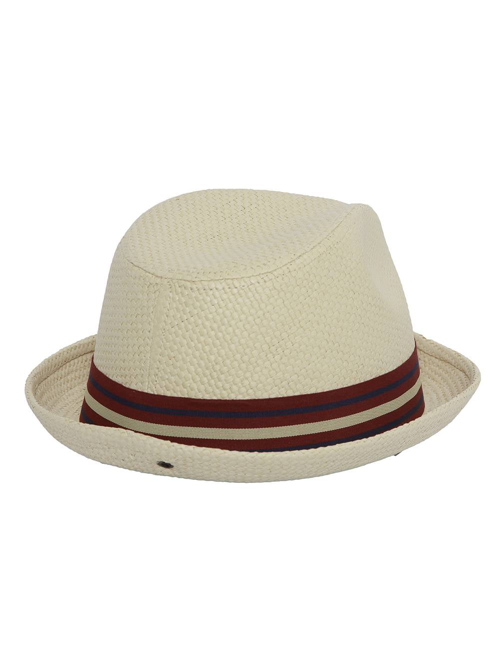Men's Natural Paper Depp Classic Fedora Hat w/ Striped Brim (L/XL)