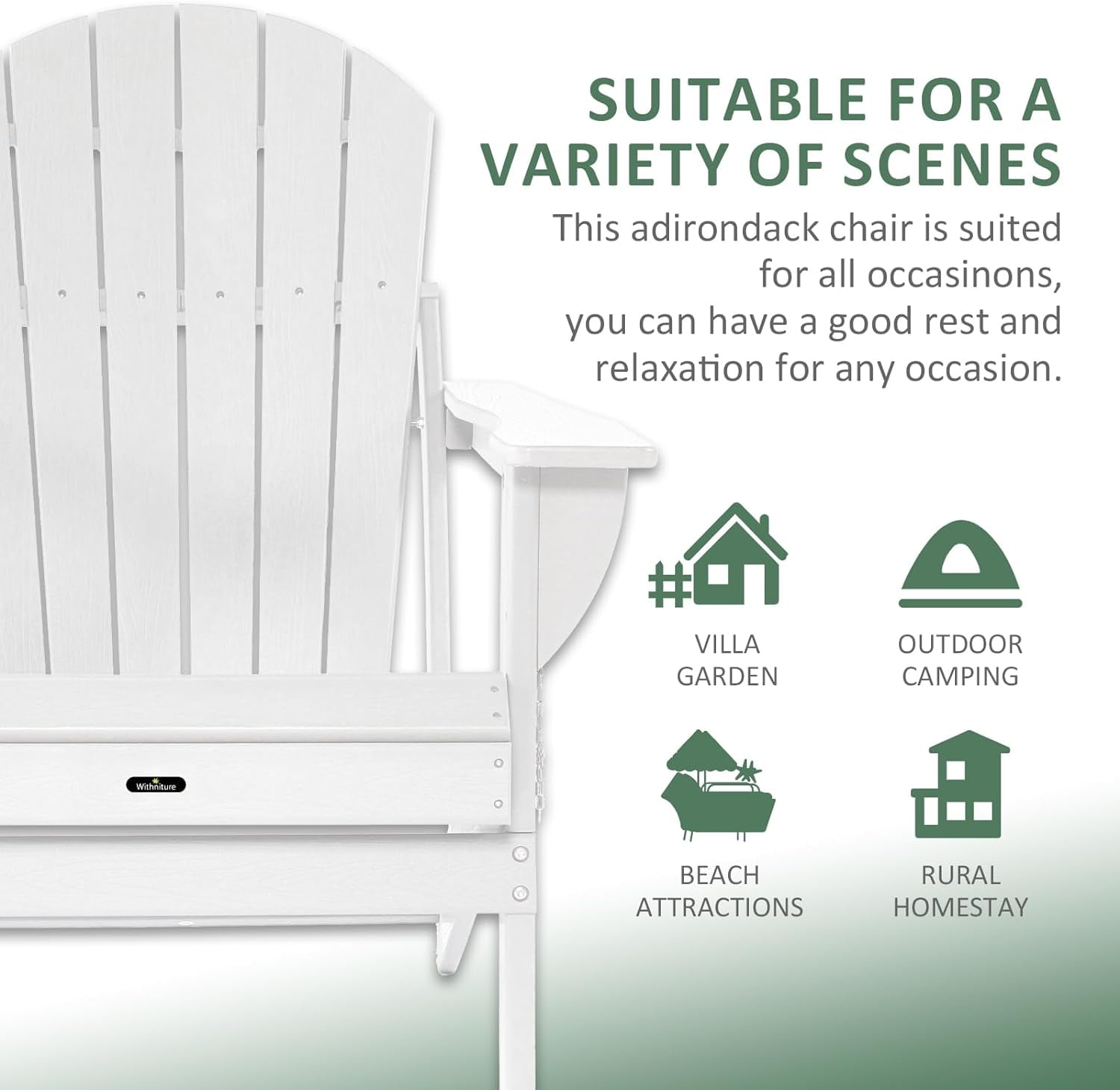 Withniture Folding Adirondack Chair Wood Texture, Patio Chair Weather Resistant, Wood Plastic Fire Pit Chair with Cup Holder, for Lawn Outdoor Porch Garden Backyard Deck (White)