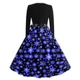 thumbnail image 5 of Women's Casual Fashion Long Sleeve Christmas Graphic Printed Vintage Long Dresses, V-Neck, Retro Style, Holiday Print, Party Dress, Casual Wear, Festive,Blue,S, 5 of 6