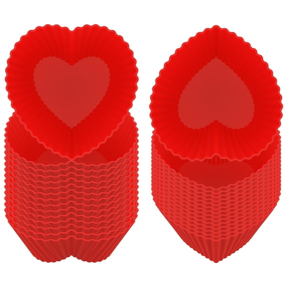 Protoiya Silicone Cupcake Liners Heart Shaped Baking Cups Mold,30 Pcs Reusable Muffin Cupcake Mold Nonstick Baking Pan Heat-resistant Pastry Muffin Liner for Kitchen Birthday Party 2.75×2.75×1.2in