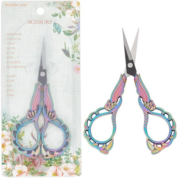 1Pc Sewing Scissors Small Vintage Embroidery Scissor European Style Rainbow Stainless Steel Orchid Craft Scissors for Fabric Thread Needlework Cutting Crafting Supplies DIY Tools Shears